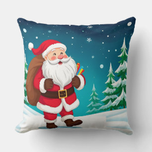 Santa Claus Walking Joyfully in a Snowy Winter Throw Pillow
