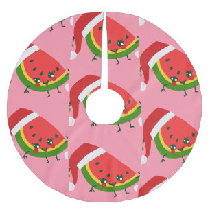 santa claus watermelon pink christmas brushed polyester tree skirt