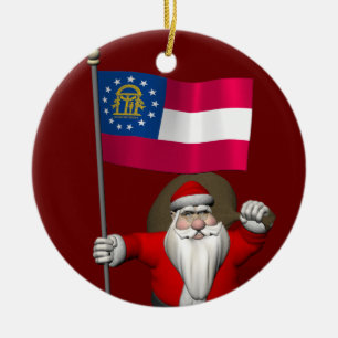 Santa Claus Waving Flag Of Georgia Ceramic Ornament