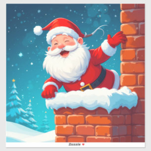Santa Claus Waving Joyfully in Chimney