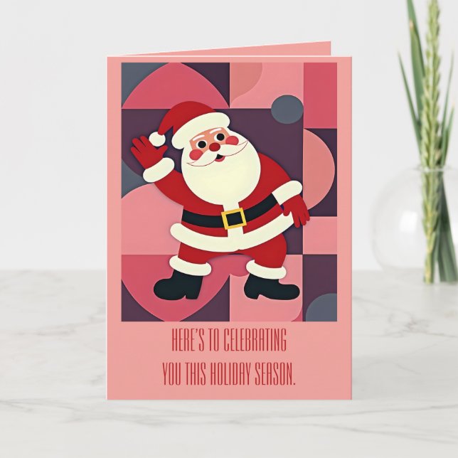 Santa Claus Waving Mid-Century Modern Holiday Fun Card (Front)