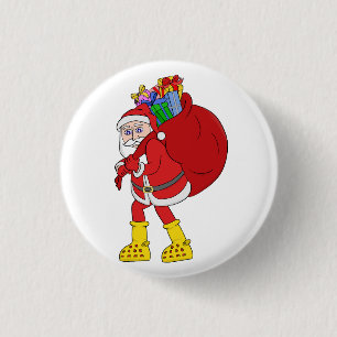 Santa Claus Wearing Big Yellow Boots 1 Inch Round Button
