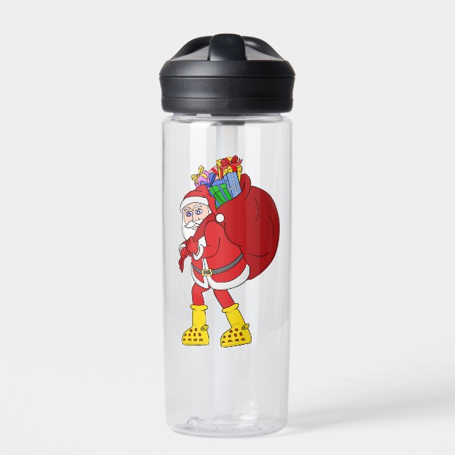 Santa Claus Wearing Big Yellow Boots Water Bottle (Front)