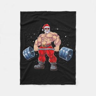 Santa Claus Weightlifting Fitness Christmas Bodybu Fleece Blanket