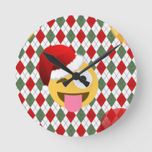 santa claus wink emoji round clock