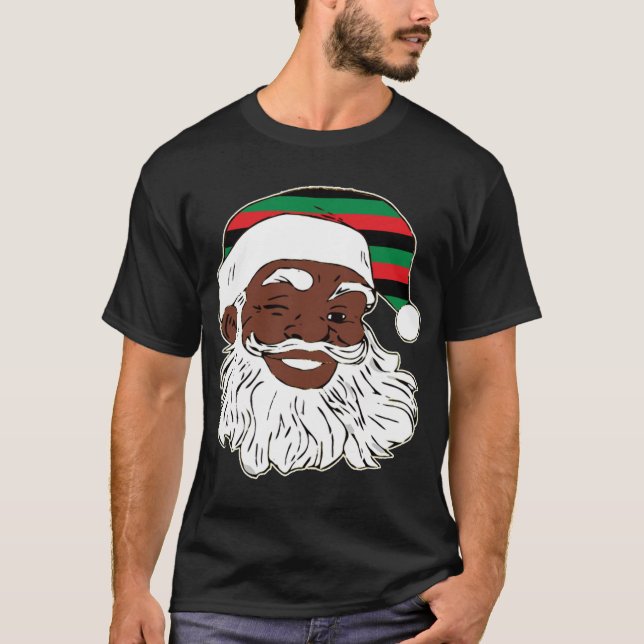 Santa Claus Winking Christmas Pan African Flag Hat T-Shirt (Front)