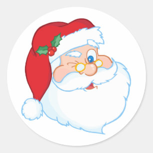 Santa Claus Winking Classic Round Sticker