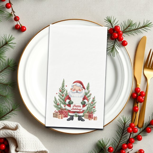 Santa Claus Winter Wreath Happy Holidays Napkin (Creator Uploaded)