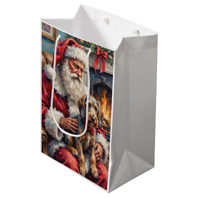Santa Claus Wirehaired Pointing Griffon Christmas Medium Gift Bag (Front Angled)