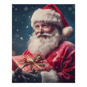 Santa Claus with a present Christmas design Poster