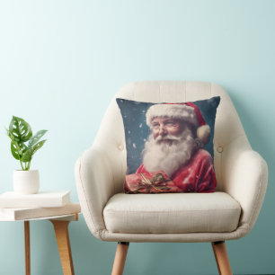 Santa Claus with a present Christmas design Throw Pillow