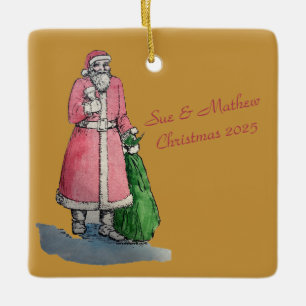 Santa Claus with a Sack of Gifts Ceramic Ornament