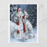 Santa Claus With An Owl And Polar Bears Holiday Postcard<br><div class="desc">Vintage Santa Clause with ans owl and polar bears illustration.</div>