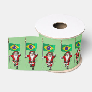 Santa Claus With Bandeira Do Brasil Grosgrain Ribbon