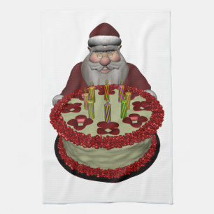Santa Claus With Birthday Cake Kitchen Towel