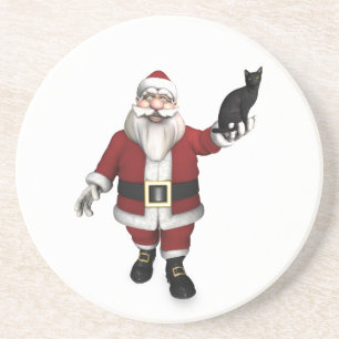 Santa Claus With Black Cat Coaster