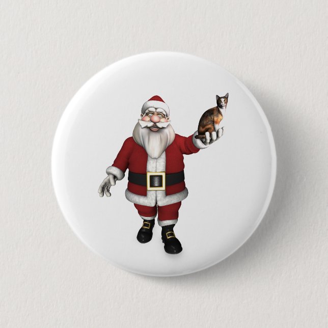 Santa Claus With Calico Cat 2 Inch Round Button (Front)
