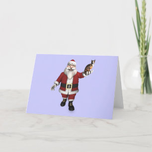 Santa Claus With Calico Cat Holiday Card