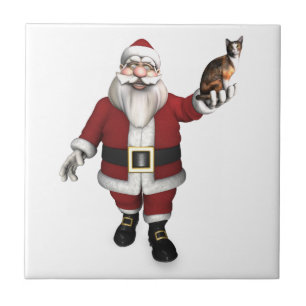 Santa Claus With Calico Cat Tile