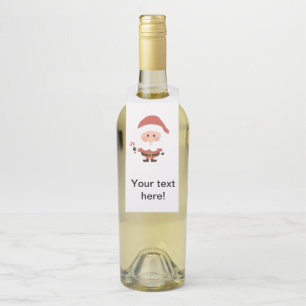Santa Claus with candycane cartoon Bottle Tag