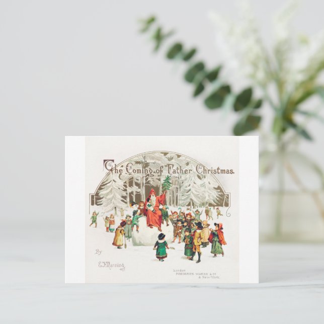 Santa Claus with children illustration Holiday Postcard (Standing Front)