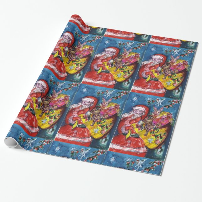 SANTA CLAUS WITH CHRISTMAS GIFT SACK WRAPPING PAPER (Unrolled)