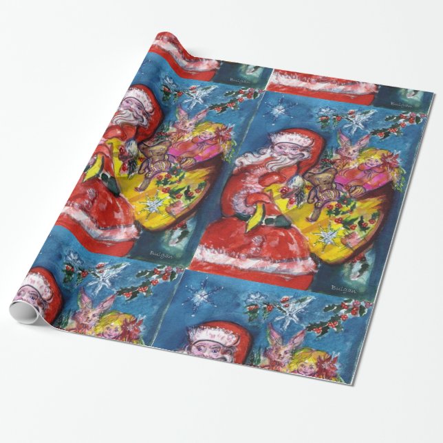 SANTA CLAUS WITH CHRISTMAS GIFT SACK WRAPPING PAPER (Unrolled)