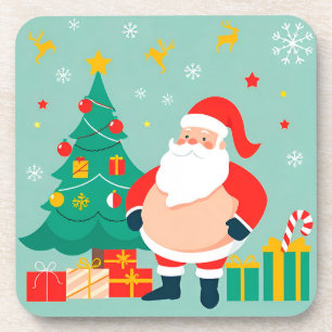 Santa Claus with Christmas Tree and Gifts Coaster