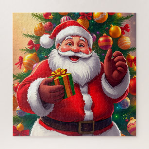 Santa Claus with Christmas Tree and Gifts Jigsaw Puzzle