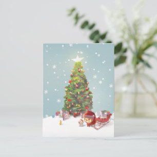 Santa Claus with Christmas Tree Announcement Postcard