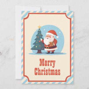 Santa claus with christmas tree Cartoon Holiday Card
