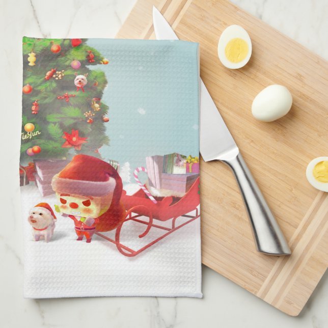 Santa Claus with Christmas Tree Kitchen Towel (Quarter Fold)