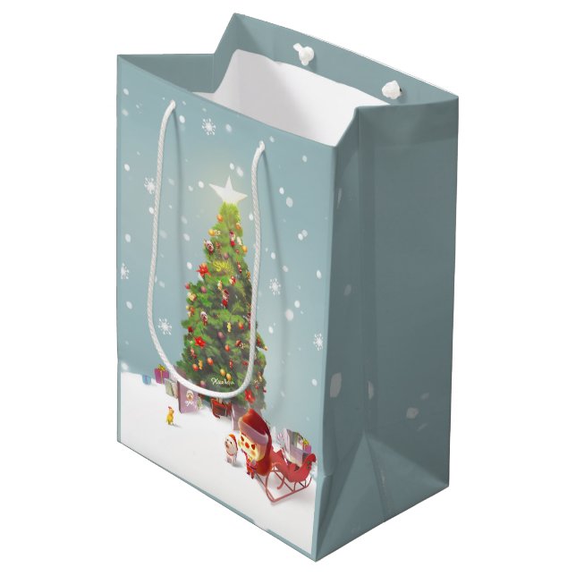 Santa Claus with Christmas Tree Medium Gift Bag (Front Angled)