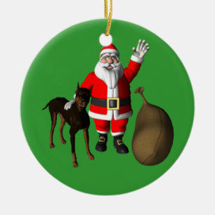 Santa Claus With Doberman Pinscher Ceramic Ornament