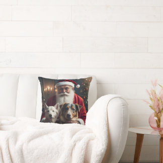Santa Claus with dogs Throw Pillow