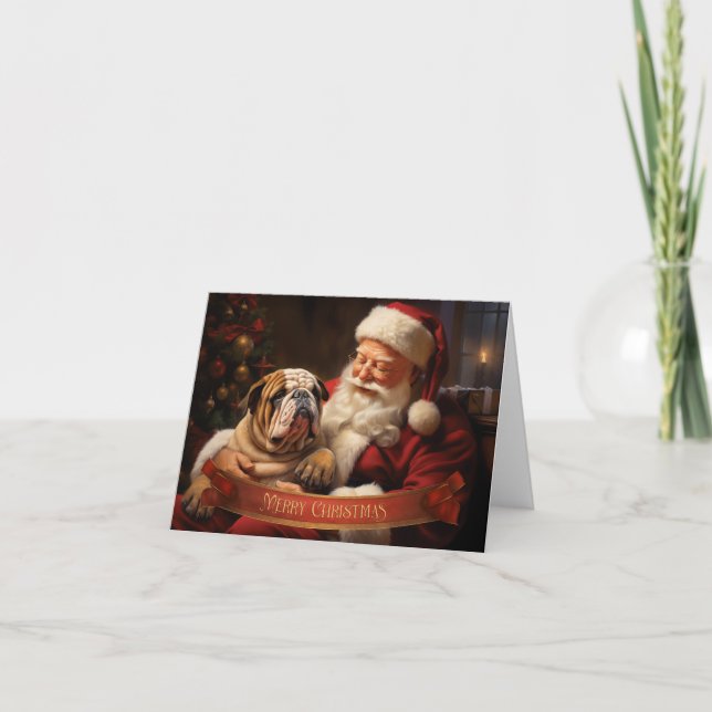 Santa Claus with English Bulldog Holiday Card (Front)