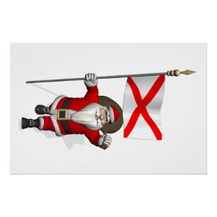 Santa Claus With Ensign Of Alabama Poster