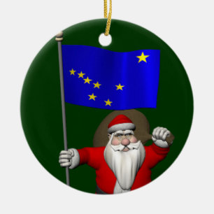 Santa Claus With Ensign Of Alaska Ceramic Ornament