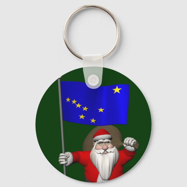 Santa Claus With Ensign Of Alaska Keychain (Front)