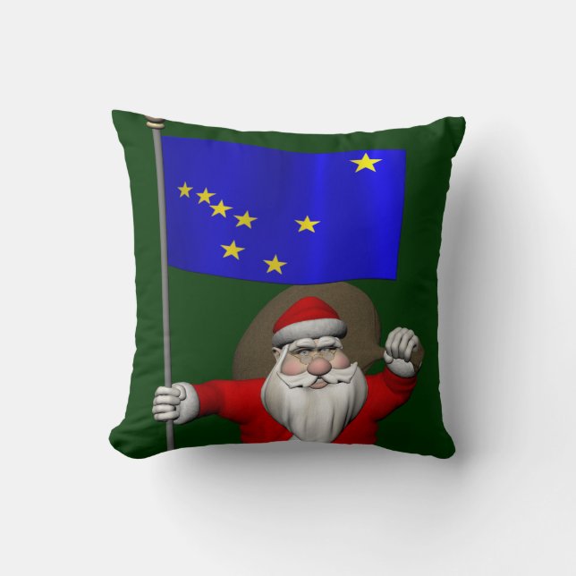 Santa Claus With Ensign Of Alaska Throw Pillow (Front)