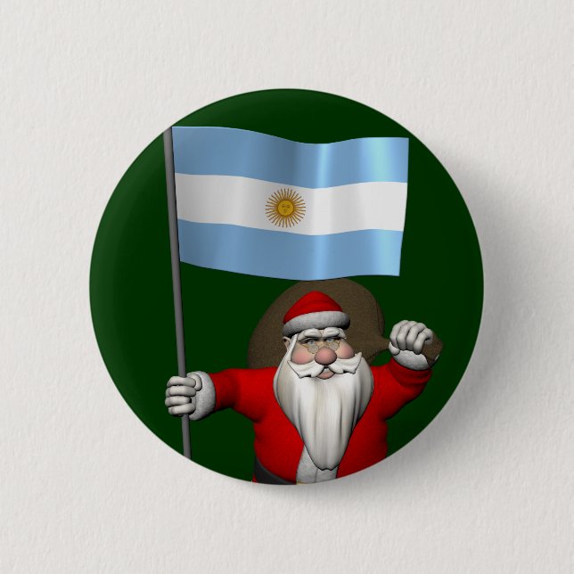 Santa Claus With Ensign Of Argentina 2 Inch Round Button (Front)