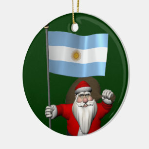Santa Claus With Ensign Of Argentina Ceramic Ornament
