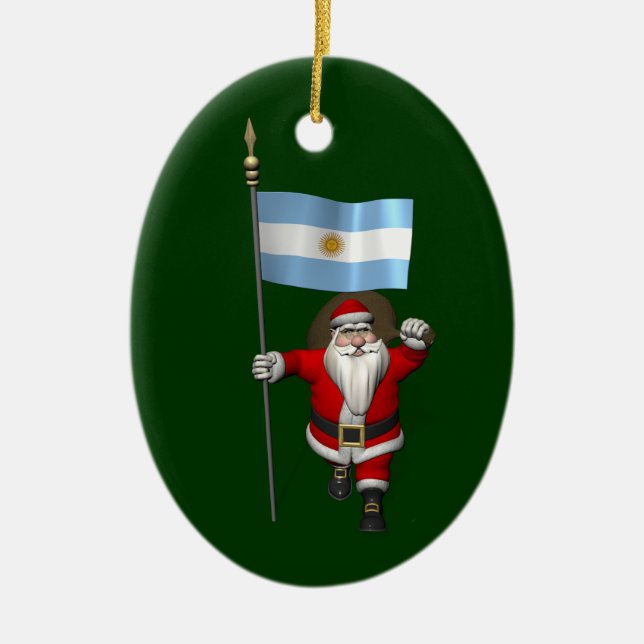 Santa Claus With Ensign Of Argentina Ceramic Ornament (Front)