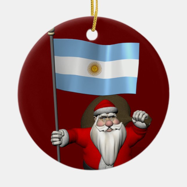 Santa Claus With Ensign Of Argentina Ceramic Ornament (Front)