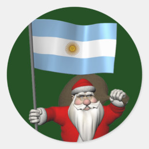 Santa Claus With Ensign Of Argentina Classic Round Sticker