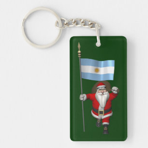 Santa Claus With Ensign Of Argentina Keychain
