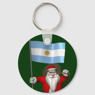 Santa Claus With Ensign Of Argentina Keychain