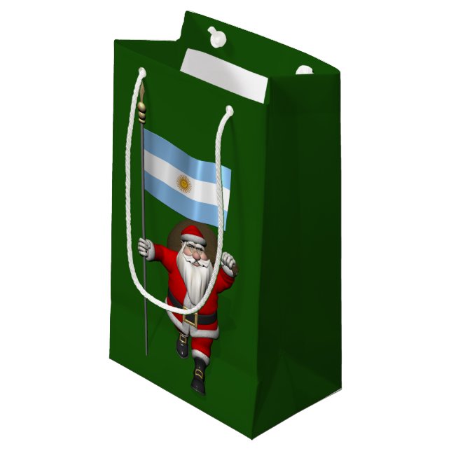 Santa Claus With Ensign Of Argentina Small Gift Bag (Front Angled)