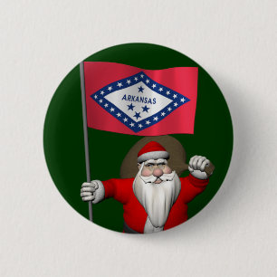Santa Claus With Ensign Of Arkansas 2 Inch Round Button