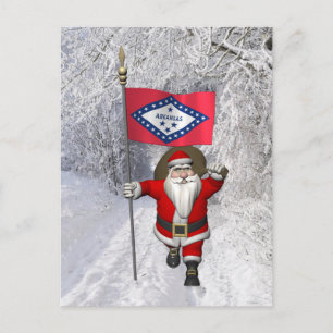 Santa Claus With Ensign Of Arkansas Holiday Postcard